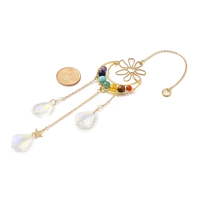 Chakra Natural & Synthetic Gemstone Beaded Wrapped Brass Moon Hanging Suncatchers HJEW-TA00287-1