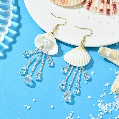 Shell & Glass Seed Bead Dangle Earrings EJEW-MZ00740-02-1