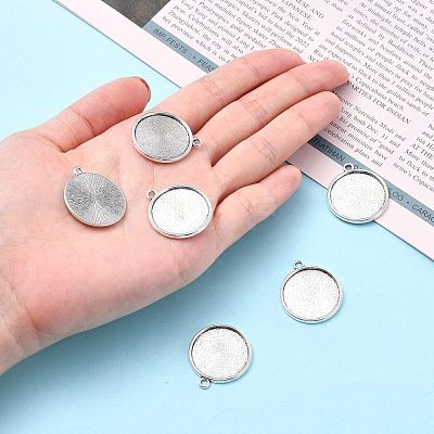 Tibetan Style Antique Silver Alloy Flat Round Pendant Cabochon Settings TIBEP-M022-45AS-1