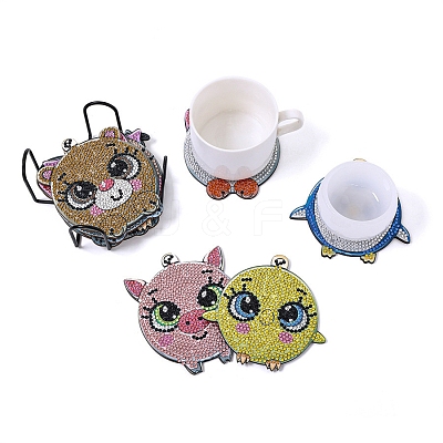 DIY 5D Diamond Painting Animal Theme Cup Mat Kits PW-WG91481-01-1