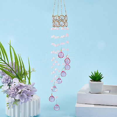 Flower Round Glass Beads Tassel Hanging Suncatchers for Window Garden Outdoor Decoration HJEW-WH20020-007B-1