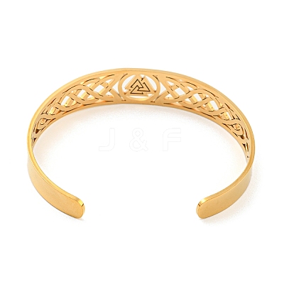 Viking Hollow Out Stainless Steel Valknut Open Cuff Bangles for Women LS-BJEW-G708-02G-1