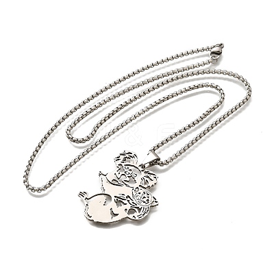 201 Stainless Steel Laser Cut Mother and Baby Koala Pendant Box Chain Necklaces for Women Men NJEW-E156-01P-1