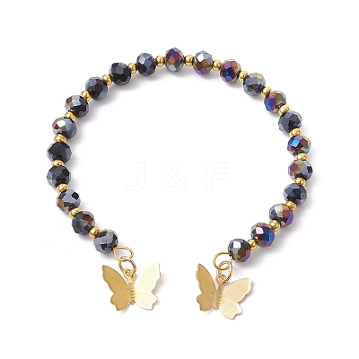 Glass Round Beaded Cuff Bangles BJEW-JB09964-04-1