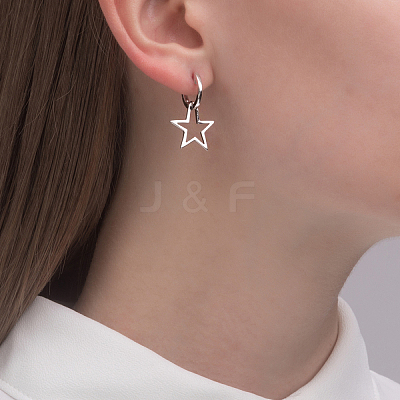 Simple 925 Sterling Silver Star Hoop Earrings BO3781-1