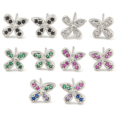 Rack Plating Brass Micro Pave Clear Cubic Zirconia Stud Earrings EJEW-N055-02P-RS-1