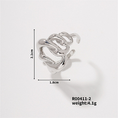 Fashionable Irregular Brass Open Cuff Ring with Hollow Leaf Design RM0162-3-1