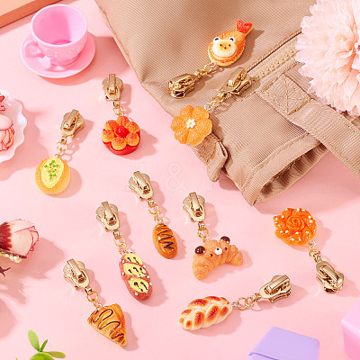 10Pcs 10 Styles Bread Resin Zipper Sliders HJEW-TAC0078-1