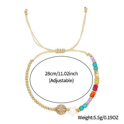 Vintage Gemstone & Brass & Natural Shell Beads Braided Bead Bracelets for Women RT0028-1-1