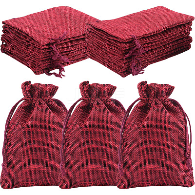 Polyester Imitation Burlap Packing Pouches Drawstring Bags ABAG-BBC0001-02B-04-1