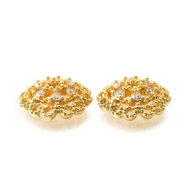 Flower Brass Micro Pave Clear Cubic Zirconia Bead Caps KK-V008-33G-1