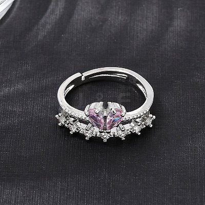 Brass Micro Pave Cubic Zirconia Cuff Open Rings CU-CBA5C10-07P-1
