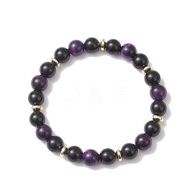Round Natural Tiger Eye & Eyeless Obsidian & Non-Magnetic Synthetic Hematite Beads Stretch Bracelets for Women BJEW-JB12762-1