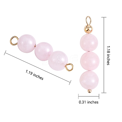 10Pcs Triple Natural Rose Quartz Round Beaded Connector Charms PALLOY-SW00003-07-1