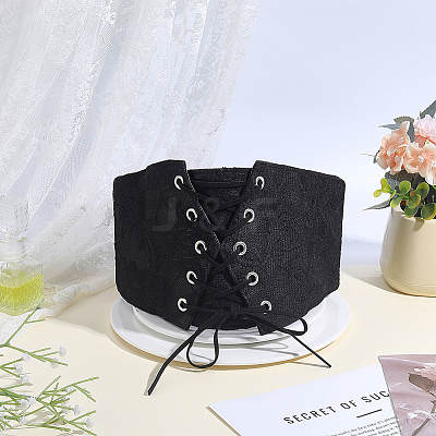 1Pc Polyester Lace & Imitation Leather Elastic Waist Belly Belts for Dress AJEW-HY0003-46-1