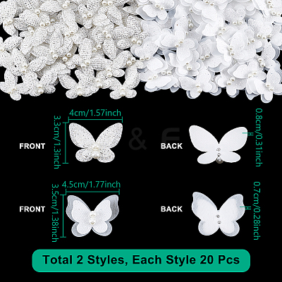 40Pcs 2 Styles Polyester Lace Butterfly Ornament Accessories FIND-NB0007-12-1