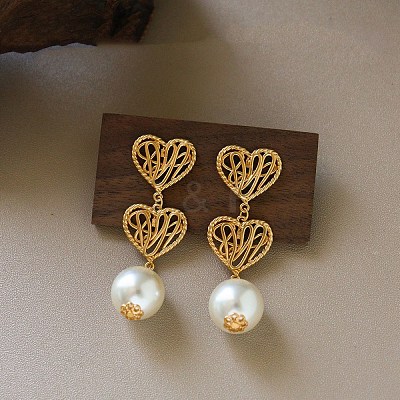Brass & Plastic Pearl Stud Dangle Earrings WGE9714-01-1