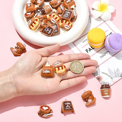 24Pcs 6 Styles Coffee Theme Opaque Resin Pendants RESI-YW0006-18-1