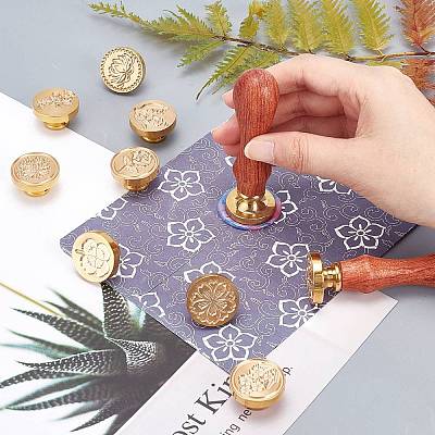 12Pcs 12 Patterns Brass Wax Seal Stamp AJEW-CP0004-30-1