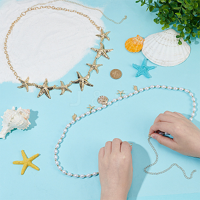 2Pcs 2 Styles Alloy Shell Shape Starfish Charms Plastic Pearl Rice Beaded Waist Belly Chains for Sexy Bikini AJEW-OC0015-31-1