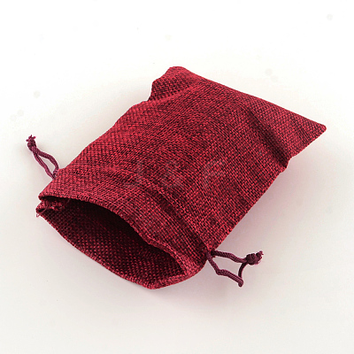 Polyester Imitation Burlap Packing Pouches Drawstring Bags X-ABAG-R004-14x10cm-06-1
