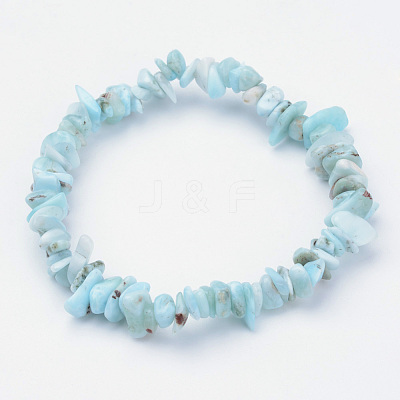 Natural Larimar Beaded Stretch Bracelets X-BJEW-JB02680-01-1