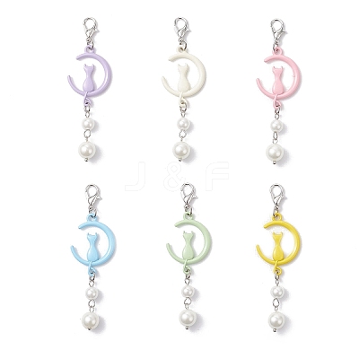 Moon with Cat Alloy Pendant Decorations HJEW-JM04200-1