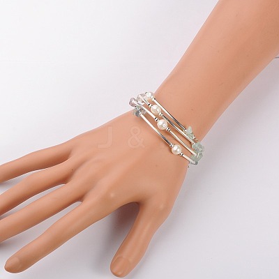 Gemstone Chip Warp Bracelets BJEW-JB01518-01-1