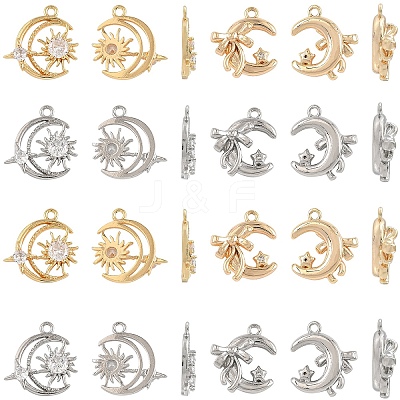 2Pcs 2 Colors Brass Pendants with Clear Glass KK-YW0004-02-1