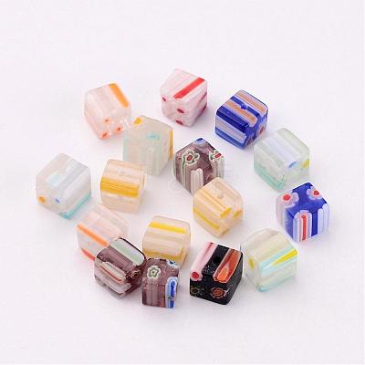 Handmade Millefiori Glass Cube Beads X-LK-P014-M-1