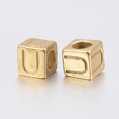 304 Stainless Steel Large Hole Letter European Beads X-STAS-H428-01G-U-1
