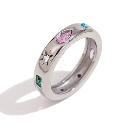 304 Stainless Steel Pave Colorful Cubic Zirconia Finger Rings FS-WG10745-05-1