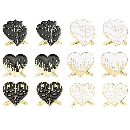 12Pcs 6 Styles Heart Golden Alloy Enamel Scarf Buckle Ring AJEW-CJ0001-34-1