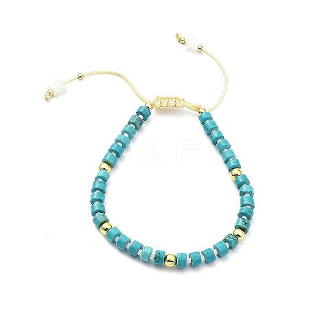 Adjustable Synthetic Turquoise & Natural Shell & Brass Braided Beaded Bracelet with Charms for Women BJEW-O187-08-1