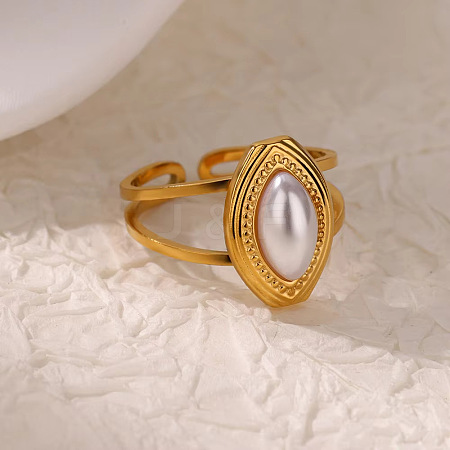 Retro Royal Style 304 Stainless Steel Imitation Pearl Cuff Rings FS-WG343E9-01-1