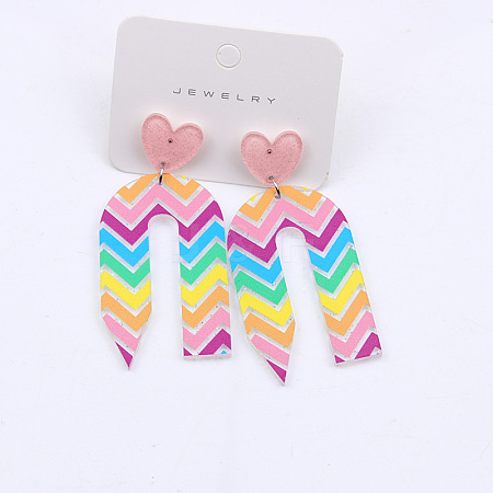 Heart & Pencil Acrylic Stud Dangle Earrings FS-WG3499D-01-1