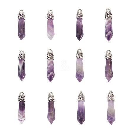 Fashewelry 12Pcs Bullet Natural Amethyst Pointed Pendants G-FW0001-11-1