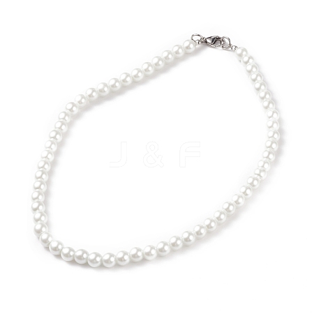 Glass Pearl Round Beaded Necklace for Men Women X-NJEW-JN03923-01-1