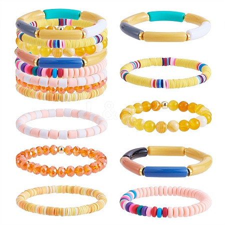 8Pcs 6 Style Synthetic Imperial Jasper & GLass Beaded Stretch Bracelets Set BJEW-SW00086-02-1