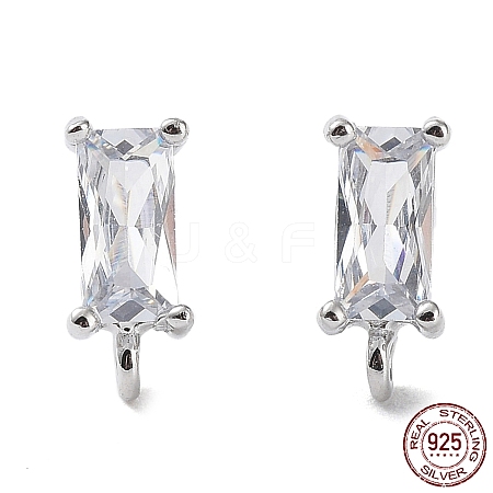Rhodium Plated 925 Sterling Silver with Clear Cubic Zirconia Stud Earring Findings STER-G036-10P-1