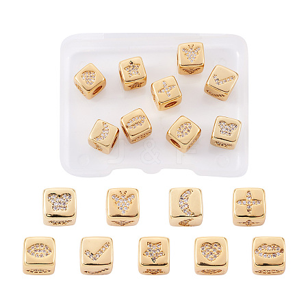 9Pcs 9 Style Brass Micro Pave Cubic Zirconia European Beads ZIRC-PJ0001-05-1