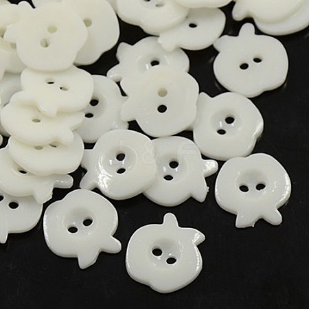 White Acrylic Apple 2-Hole Sewing Buttons Scrapbooking 21mm Knopf Bouton X-BUTT-E037-A-01-1