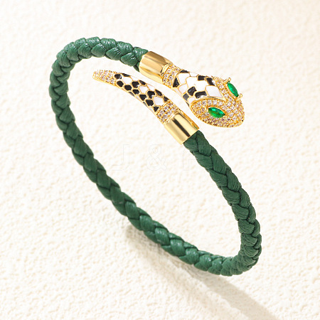 Alloy Cubic Zirconia & Enamel Braided Syntheti Leather Cord Cuff Bangles FS-WG13903-04-1