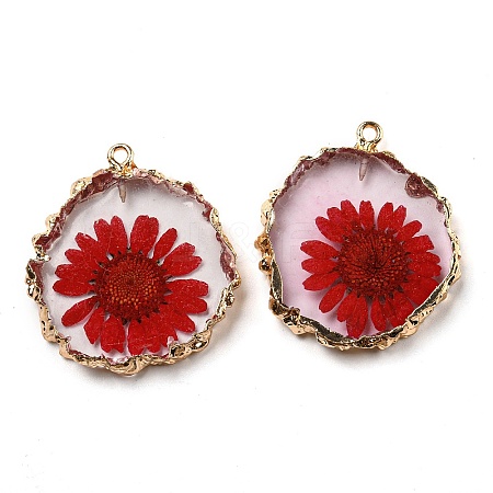 Inner Dried Flower Resin Pendants RESI-P028-02KCG-03-1