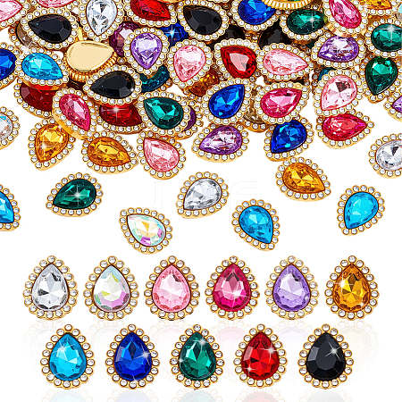 110Pcs 11 Colors Glass Rhinestone & Zinc Alloy Cabochons GLAA-GA0002-35-1