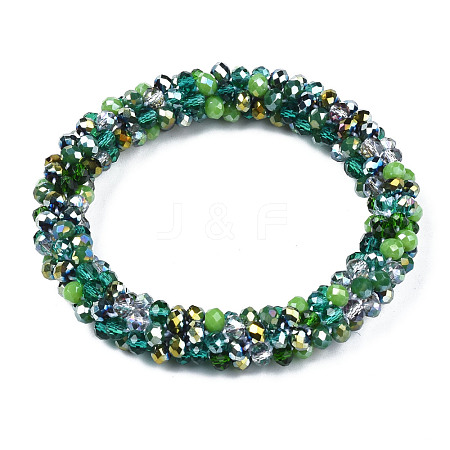 Glass Beaded Crochet Stretch Bracelet BJEW-T016-09D-1