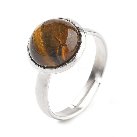 Half Round Natural Tiger Eye Finger Rings RJEW-M062-01P-25-1