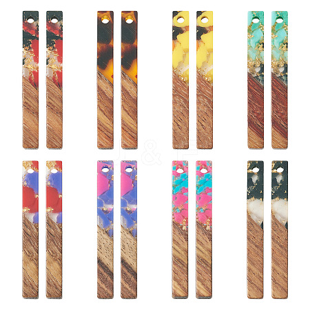 16Pcs 8 Colors Transparent Resin & Walnut Wood Big Pendants RESI-TA0002-53-1
