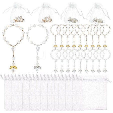28Pcs 2 Styles Angel with Flower Plastic Imitation Pearl Charm Bracelets BJEW-GO0001-40-1