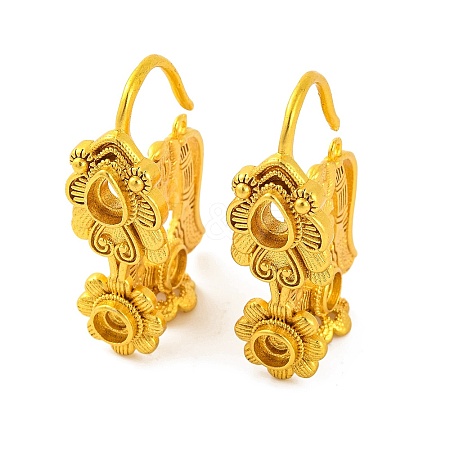 Flower Brass Earring Hooks with Round Tray KK-G502-23B-G-1